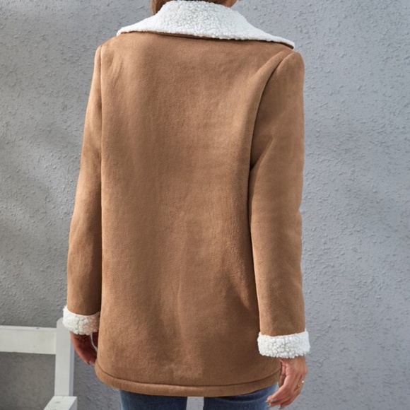 Cozy Burgundy Teddy Vegan Suede Button up Jacket Coat Winter - Picture 12 of 13